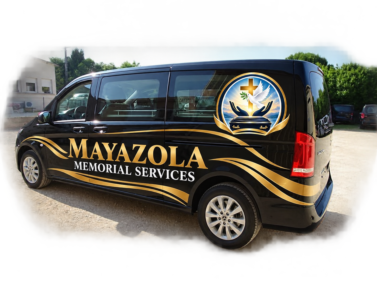 Projet de marquage MAYAZOLA MEMORIAL SERVICES sur un véhicule funéraire, vue 2