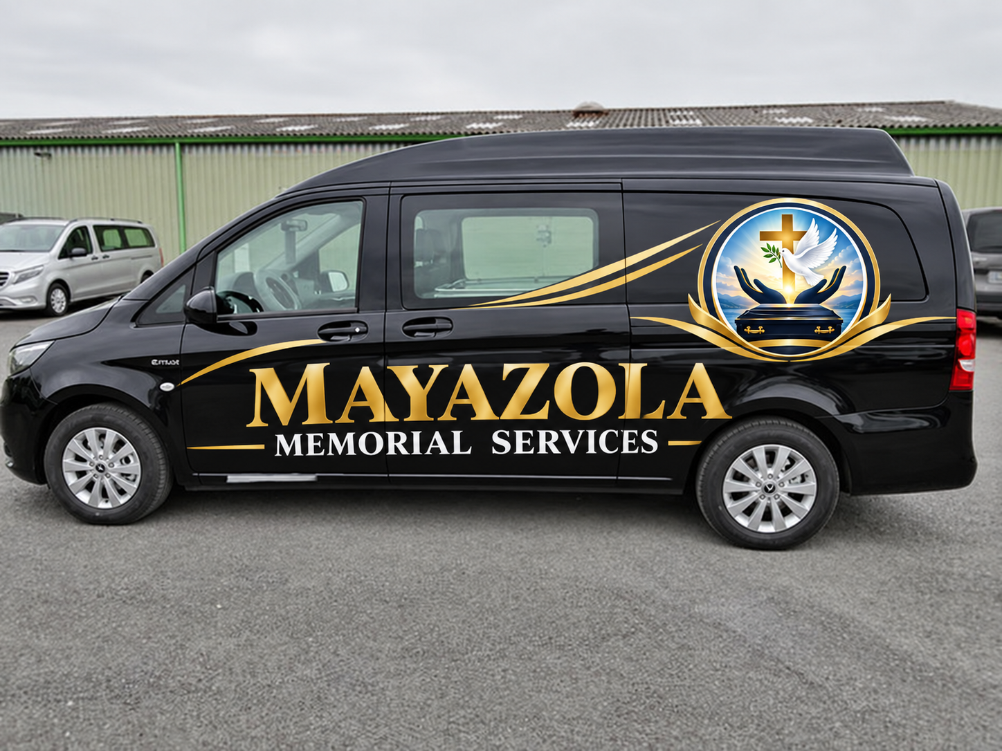 Projet de marquage MAYAZOLA MEMORIAL SERVICES sur un véhicule funéraire, vue 3